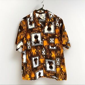 Vintage Hukilau Fashions Men’s Large Shirt Orange Hawaiian Aloha Pineapple 70s